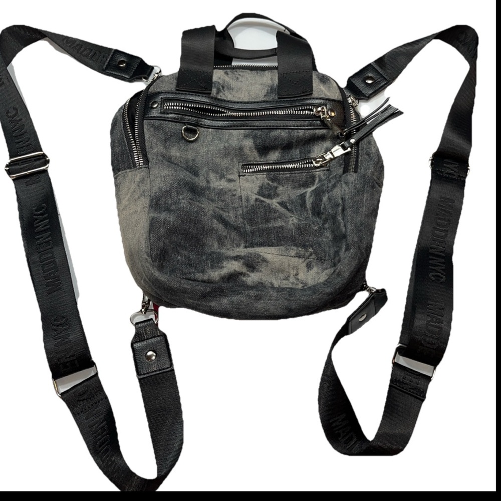 Steve Madden Black Gray DENIM MINI BACKPACK Zip Purse Shoulder Bag Emo Punk Y2K